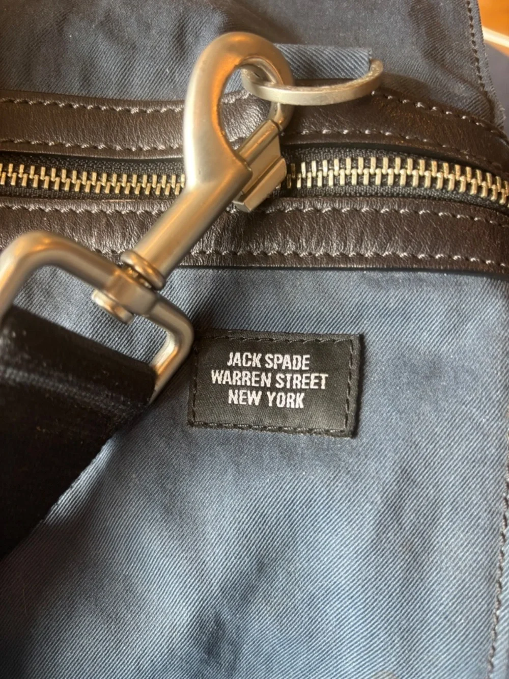 J Crew Warren Street Weekender Duffle Bag. Navy Canvas with Brown leather base